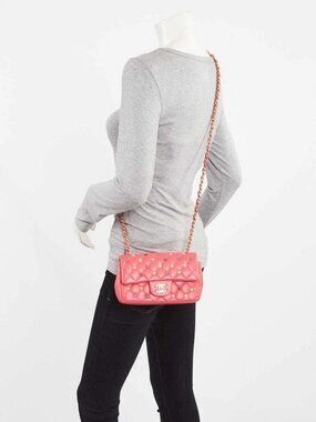 Chanel Pink Quilted Lambskin Leather 18k Lucky Charms Rectangular Mini Flap Bag